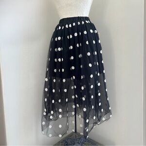 Black and white embroidered polka dot tulle skirt, size M, as is